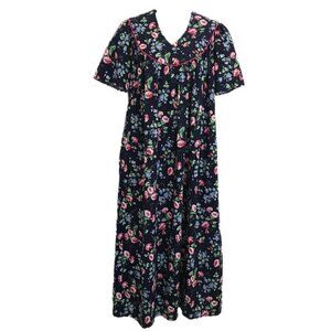 Vintage Carolina Maid House Dress S Cottagecore MuuMuu Maxi Long Blue Floral